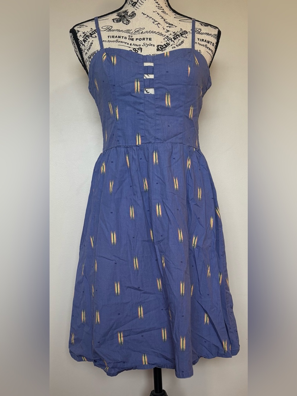 Orb Blue Spaghetti-Strap Sundress with Yellow Accent Print size S